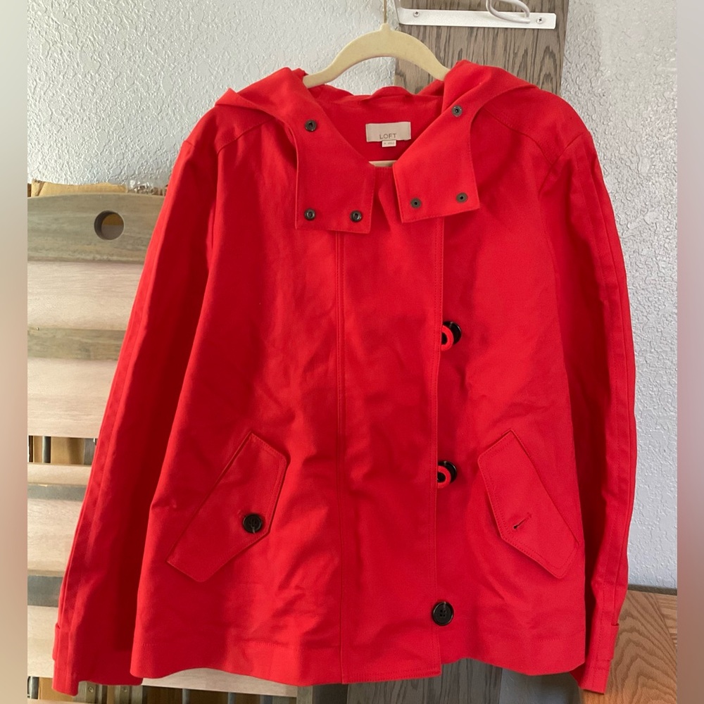 LOFT Red Hooded Button Front Coat